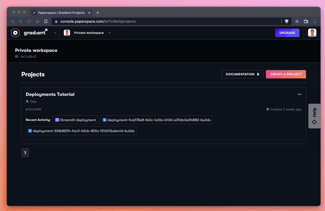 We create a new Deployment within the same project as before.