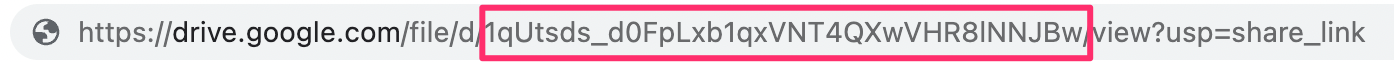 Obtain the file id in the Google Drive share link.