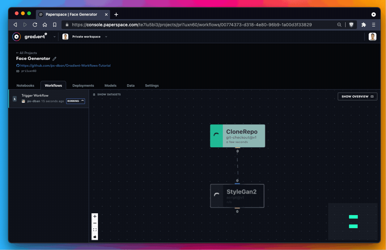 The starter workflow that we selected in the console contains QTY 2 jobs. Here we see the jobs initializing.