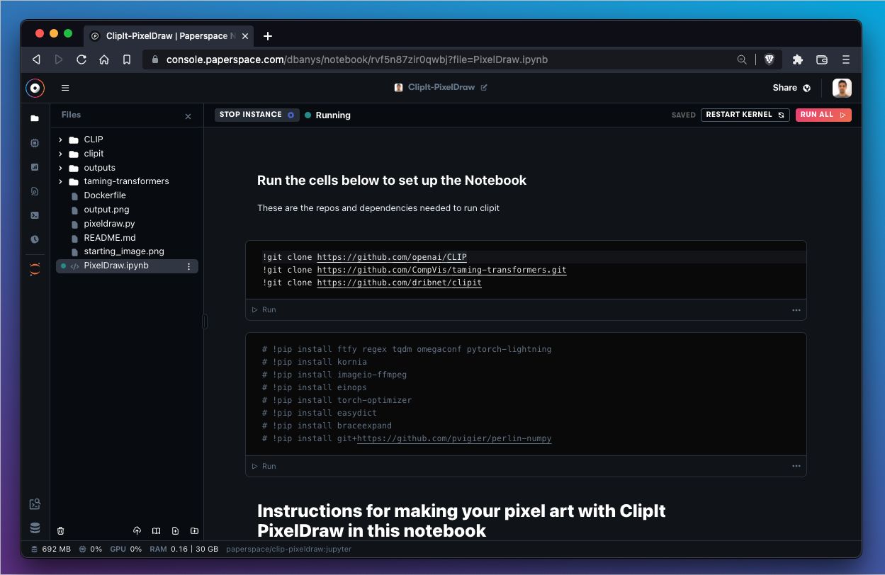 Files in the notebook IDE file manager (pictured on the left side of the image) are available whenever a notebook is in the Running state.