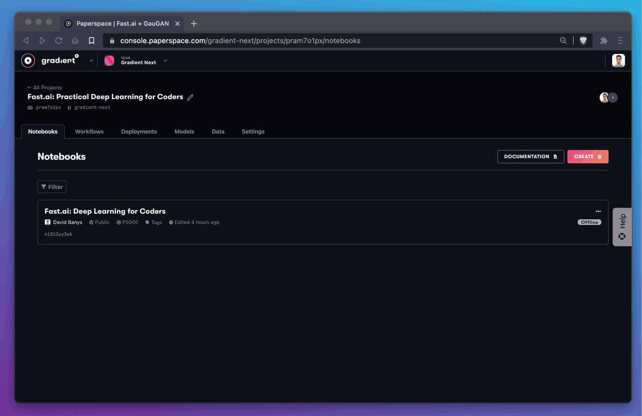 Here we&#39;re renaming our project in the Gradient console to better reflect the contents which will soon be two different notebooks.