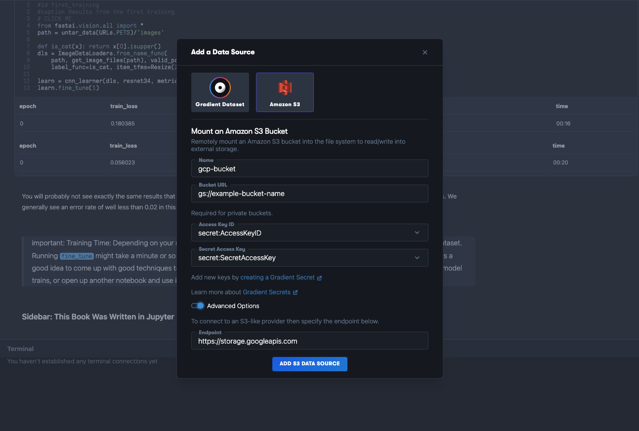This is how you mount an S3-compatible data source into the IDE