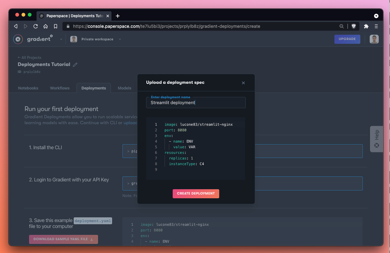 Here we&#39;re using a simple Deployment spec that uses Streamlit.