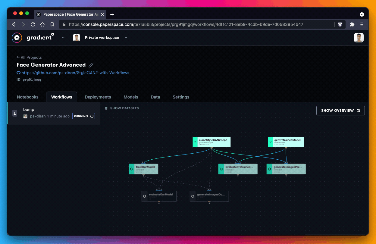 This is a Gradient Workflow DAG that is representing QTY 7 unique jobs.